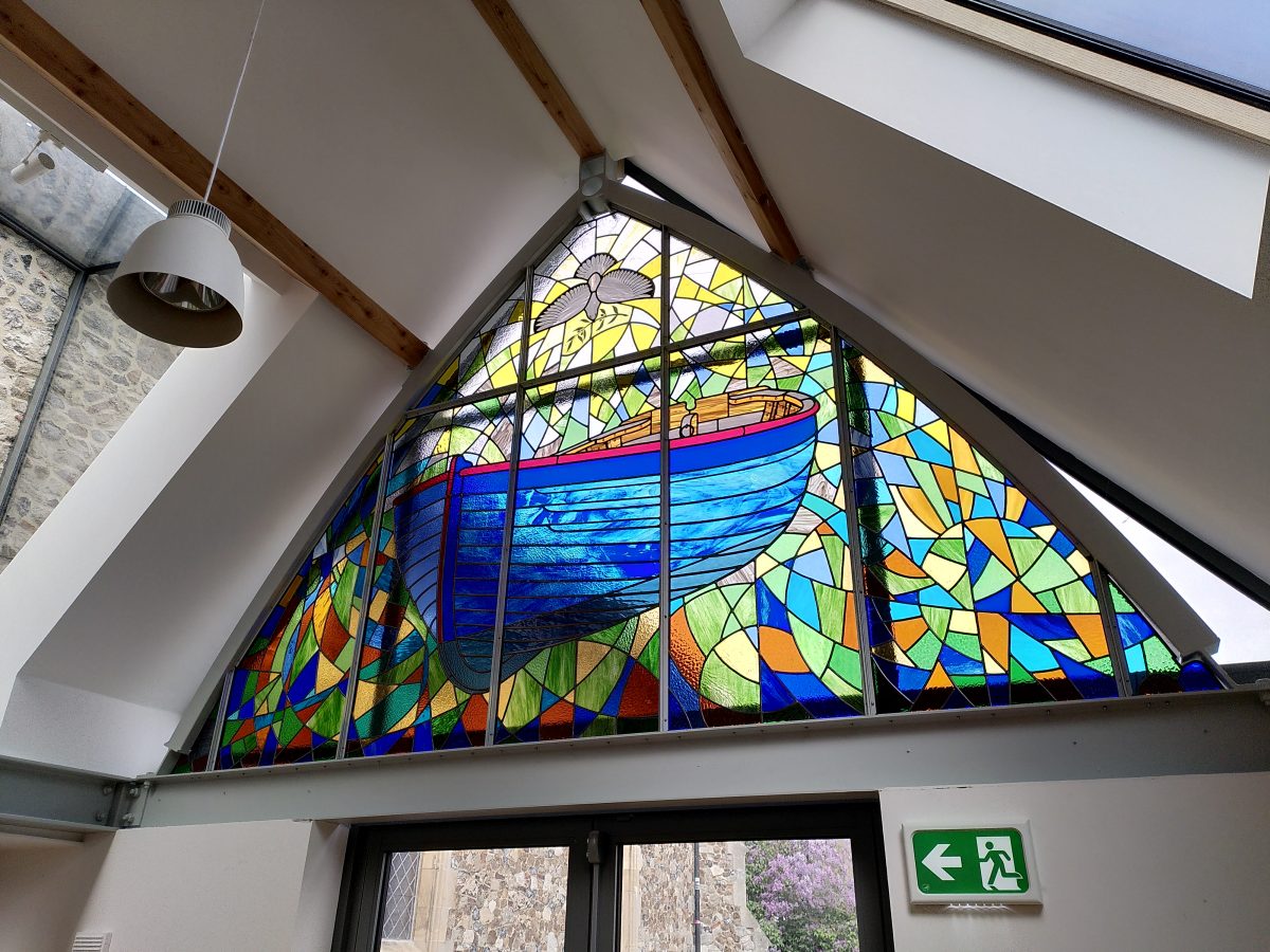 "Boat and Dove" stained glass window